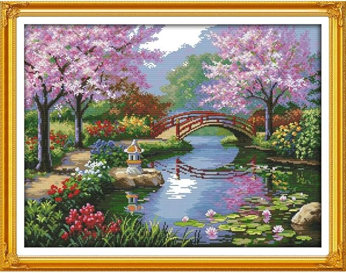 stitchmelody stamped cross stitch kits,11ct pre-printed pattern embroidery set dmc cross-stitch kit (11ct stamped kit,the beautiful scenery of park)
