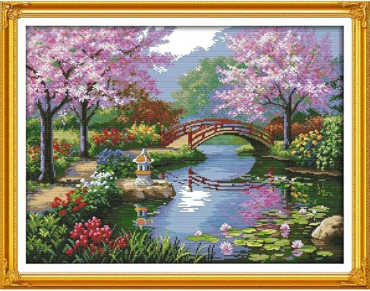 stitchmelody stamped cross stitch kits,11ct pre-printed pattern embroidery set dmc cross-stitch kit (11ct stamped kit,the beautiful scenery of park)