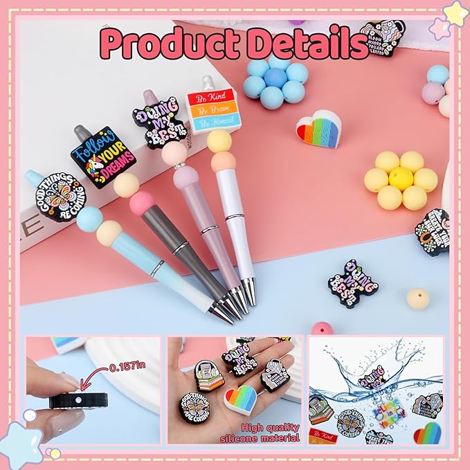 12pcs Inspirational Silicone Focal Beads for Pens Making Beads for Keychain Shape for Bracelet Necklace Crafts （Inspirational Style）