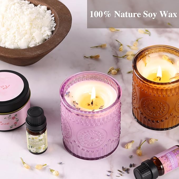 DARJEN Candle Making Kits - Soy Candles Making Supplies for Adults Including 4 Candle Jars(Clear, Pink, Amber, Purple), Candle Tins, Wax, Scents, Dried Flower & More, DIY Arts & Crafts Kits Home Decor