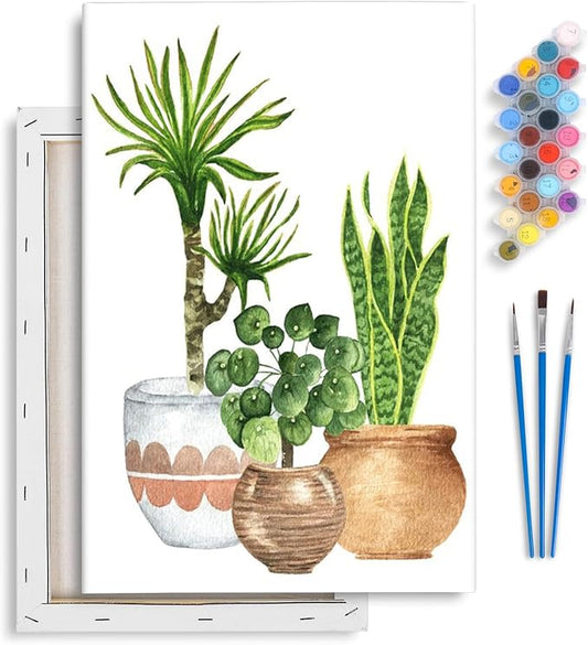 Yezavesu Framed Paint by Numbers Kit for Adults Beginner & Kids Ages 8-12, Easy Green Plant Paint by Numbers with Frame, DIY Number Painting for Adults Plants for Home Wall Decor Gift 8X 12 inch