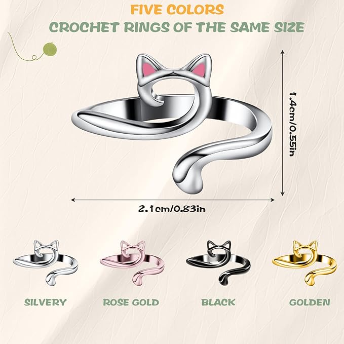 10Pcs Crochet Rings for Tension Control - Adjustable Yarn Guide Ring with Cat Ear Design - 5 Colors Metal Finger Ring for Faster Crocheting (Perfect Gifts for Crafters/Mothers/Grandmas)