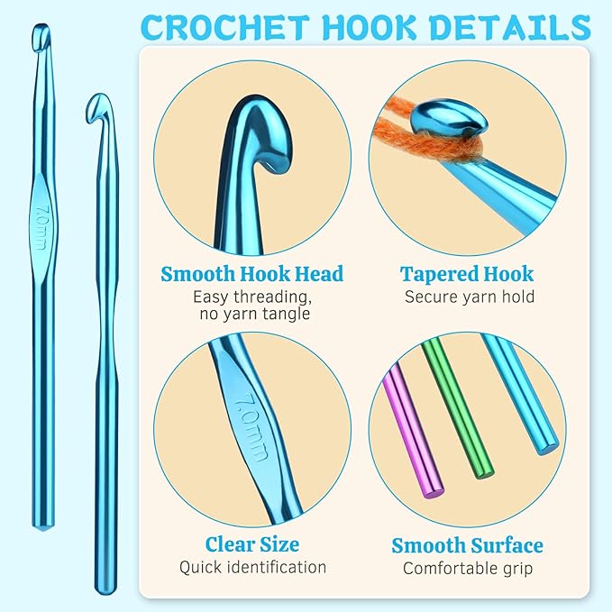 UzecPk 12Pcs 7mm Crochet Hooks, Crochet Needles Aluminum Crochet Hook, Crochet Hooks Bulk Crochet Needles for Crocheting Yarn Knitting Weave Beginners Women Adults