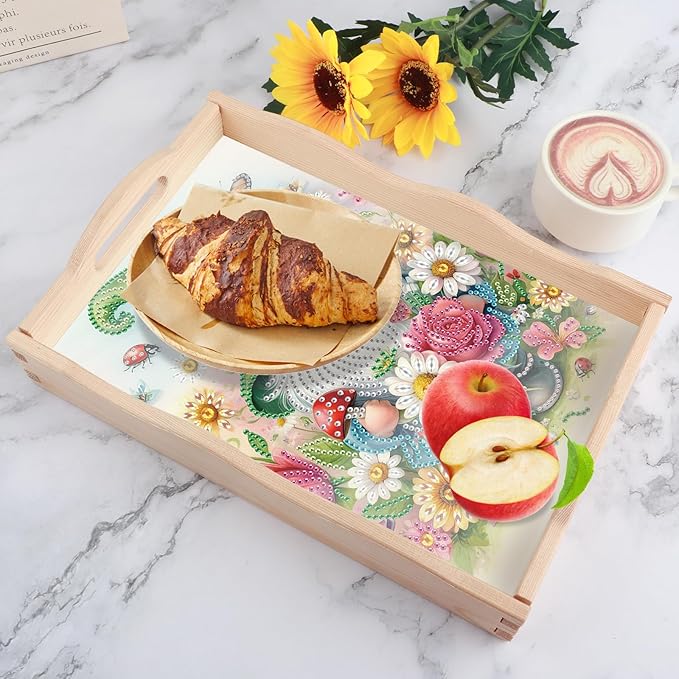 AiYuanzsh DIY Diamond Tray Diamond Art Painting Plate Creative Design Handmade Wooden Tray Mosaic Making Kits by Number Kits Diamond Art for Coffee Living Room Home Organizer (Green Gnome)