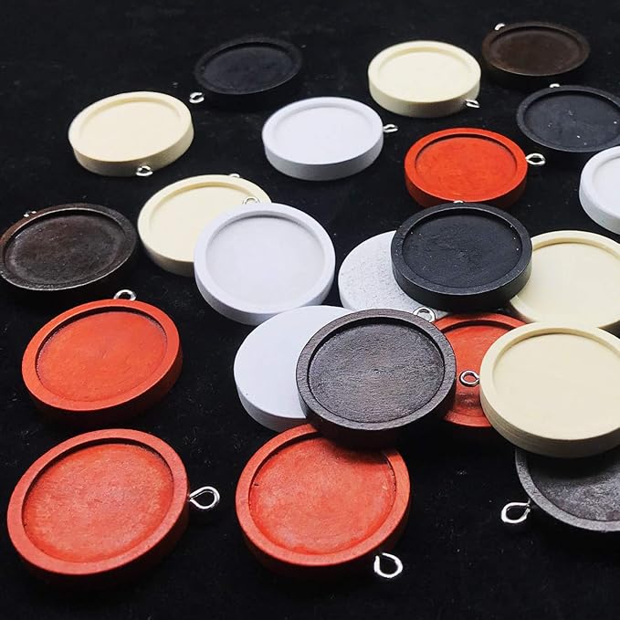 Allazone 45 PCS Wooden Pendant Trays 25 MM 5 Colors Round Pendant Cabochon Craft Bases for DIY Jewelry Gift Making