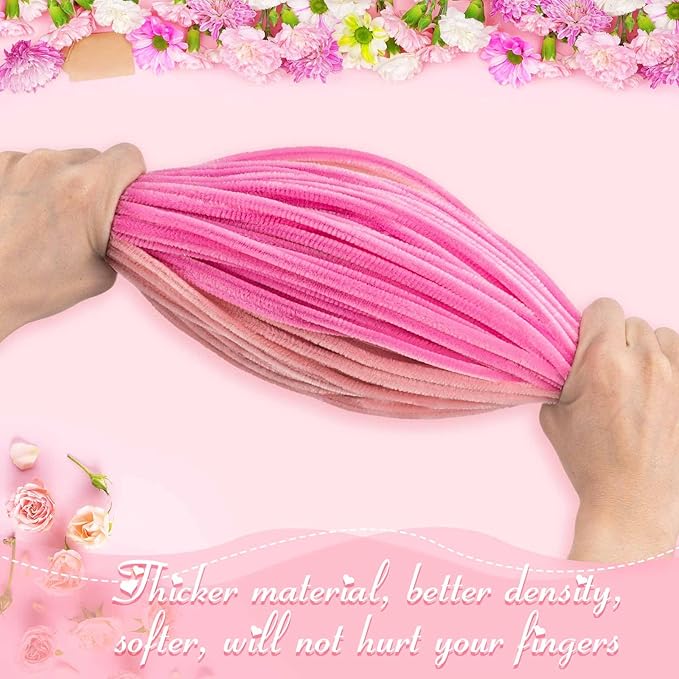 Peryiter 371 Pipe Cleaners Flowers Set, Mixed Colors Chenille Stems Bulk with Floral Wires, Gardening Tape, Stamen for DIY Flower Making Kit, Gift Idea for Mother's Day(Pink, Green, Yellow)