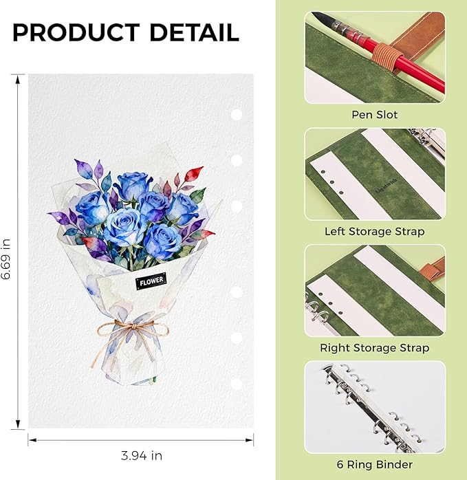 Lightwish Watercolor Sketchbook, 100% Cotton 300gsm Cold Press, 6.69" x 3.94", 20 Sheets, Binder Bound & Refillable, Acid Free Paper for Artists, Adults, Students, Travel Art Journal