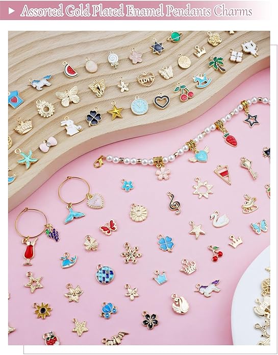 JIALEEY 300Pcs Assorted Gold-Plated Enamel Charms for Jewelry Making - Earring, Necklace, Bracelet