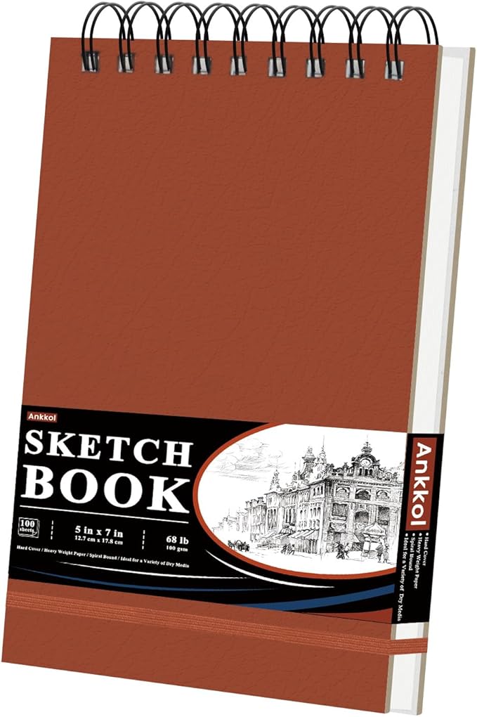 Ankkol Small Sketch Pad - Hardcover Sketchbook 5x7, 100 Sheets Spiral Sketch Book, 68lb/100gsm Sketch Paper for Drawing | Art Gifts for Girls, Drawing Supplies & Art Supplies for Teens 14-16 Girls.