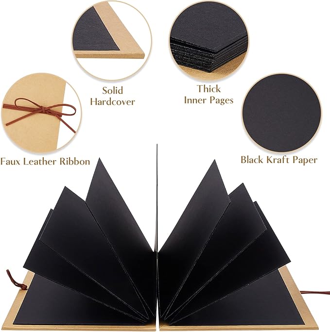 Scrapbook Album 6x8 Inch Small Photo Album with DIY Accessories Set, Stretchable Folding Kraft Paper Memory Book for Wedding Anniversary (Black)