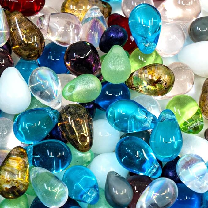 1.76oz (150+ Pieces) Teardrop Shaped Czech Glass Beads, Mixed Sizes (4-9mm), Mixed Color (50grams)