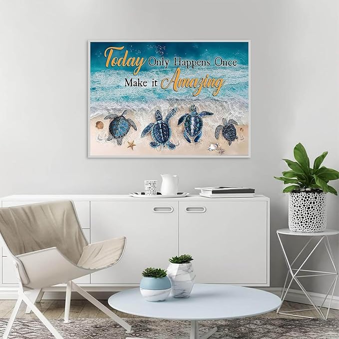 Sea Turtle Stamped Cross Stitch Kits for Adults -Beach Embroidery Kits for Beginners Adults,11 CT Patterns Dimensions Counted Cross Stitch Kits for Adults Arts Craft 12x16 inch