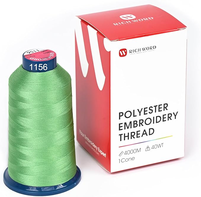 Poolin Embroidery Machine Thread Richword Selected Green 4000M 40WT Polyester Embroidery Thread – Smooth, Strong Single Spool for Home & Commercial Machines 1156