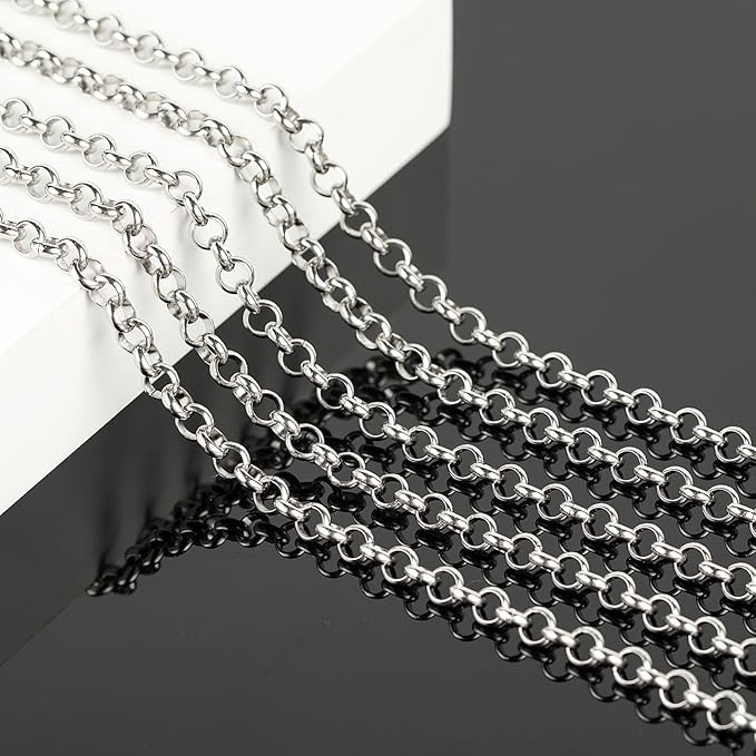 KYUNHOO 4 Meters Circle Link Chain Spool Soldered Stainless Steel Chains for Jewelry Making Charm Chains Bulk for Men DIY Jewelry Craft Finding Jewelry Making Supplies