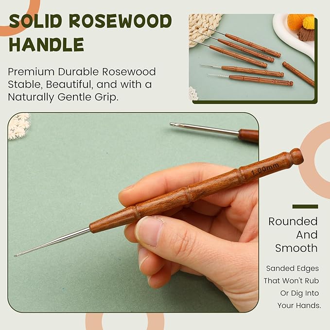 Wuadua 3mm Crochet Hook, Ergonomic Crochet Hooks with Wooden Handle, Crochet Needle for Arthritic, Ideal for Medium Cotton Yarn, Perfect for Crafting Coasters, Bags, Scarves, Blankets, and Garments