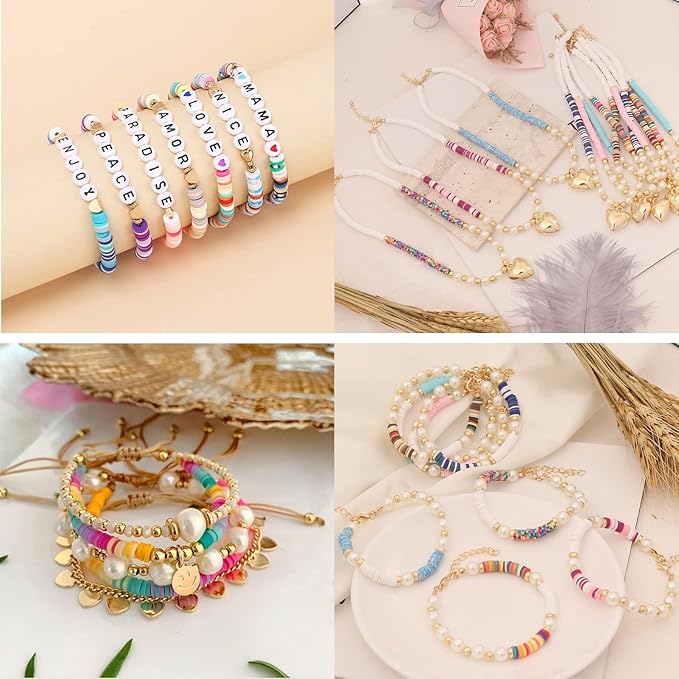 10 Strands Clay Beads for Bracelets Making 3600Pcs Polymer Clay Beads Disc Flat Heishi Beads Round Colorful Handmade Spacer Beads for Jewelry Making DIY Friendship Bracelet Necklace Earrings