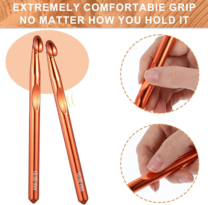 3pcs Large Crochet Hook, 15mm 12mm 10mm Aluminum Crochet Big Huge Crochet Hooks for Chunky Yarn Crochet Needles Big Standard Size Crochet Hooks