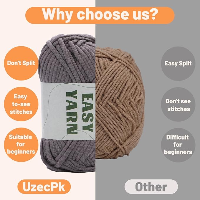 UzecPk 4x50g (7.1Oz) Crochet Yarn, 4x87Yds Beginner Yarn for Crocheting, Easy-to-See Stitches, Cotton-Nylon Blend Yarns for Crochet Kit Making(Dark Blue&Light Green&Dark Gray&Beige)
