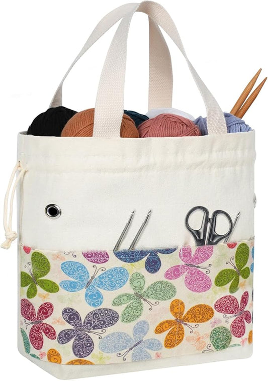 TOGETRUE Yarn Bag, Knitting Crochet Tote Bag, Yarn Storage Bags Organizer, Crochet Bags for Crocheting Project, Store Skein Ball, Short Knitting Needle (Butterfly)