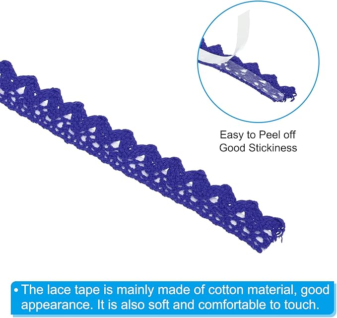 PATIKIL 0.6" Wide 2 Yards Self-Adhesive Lace Tape Lace Ribbon, 3 Pack Cotton Washi Trim Stickers Masking for Craft Scrapbooking DIY Card Making, Sapphire