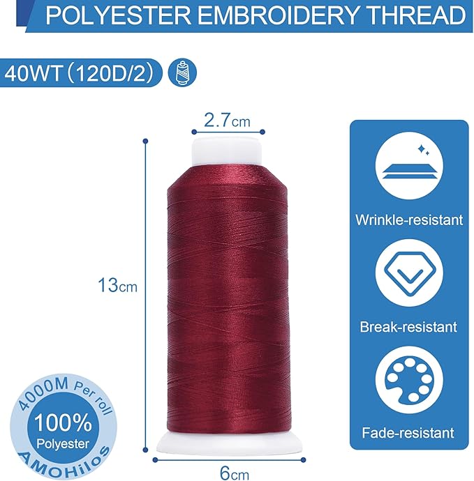 High Tenacity Polyester Embroidery Machine Thread 40WT(120D/2) 4000M Per Spool for Commercial and Domestic Embroidery Machine (Merlot-1784)
