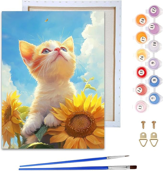 Reofrey Framed Paint by Numbers Kit for Adults & Beginner - 8x12 Inch Canvas Cat Animal Paint by Numbers - Educational & Creative Art Set for Beginners - Perfect for Home Wall Decoration C1952