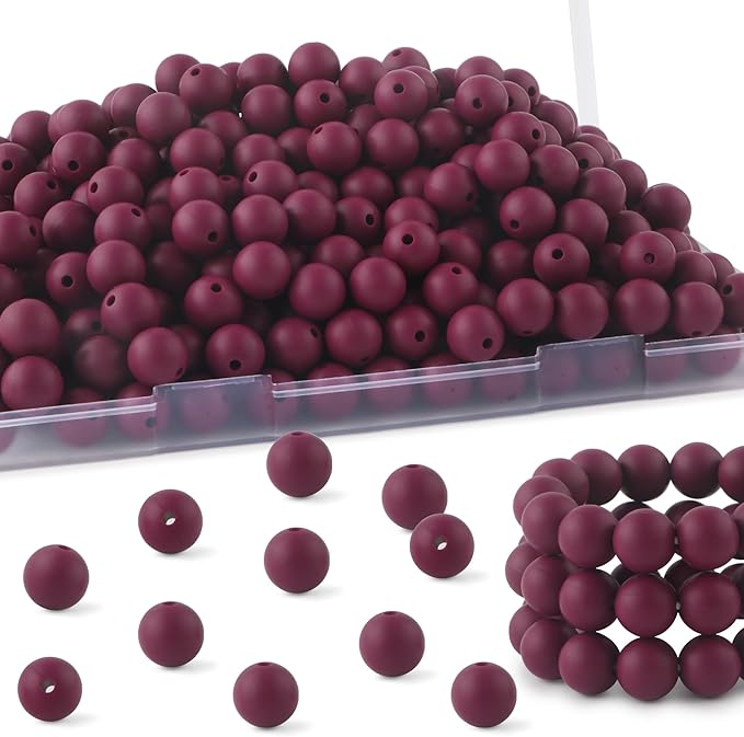 160Pcs 12mm Silicone Beads for Keychain Making Bracelet Necklace, Bulk Round Silicone Beads for Pens（Wine Red）