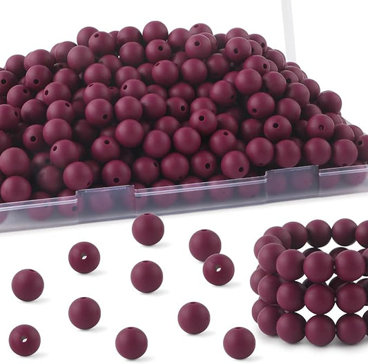 160Pcs 12mm Silicone Beads for Keychain Making Bracelet Necklace, Bulk Round Silicone Beads for Pens（Wine Red）