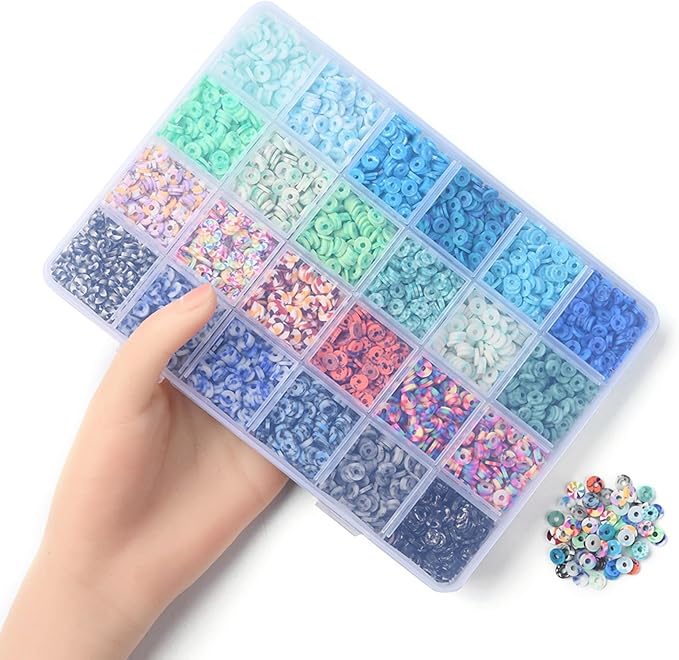 24 Colors 3960 Pcs Polymer Clay Beads Kit for Bracelets Making, Flat Round Spacer Heishi Beads for Craft and Jewelry Making