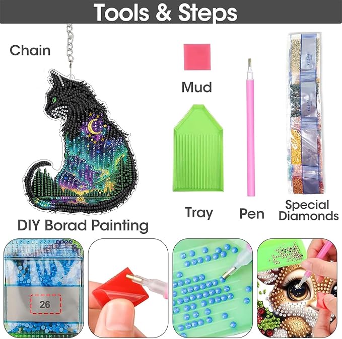 SKRYUIE Cat Hanging Diamond Art Kits for Adults Pendant Suncatcher, Special Shaped Crystal DIY Pearl Diamond Painting Kit, Gift for Mother Spring Summer Window Wreath Decor 7.68 x 6.3 Inch D5