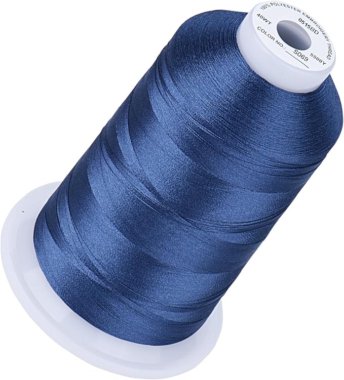 Simthread 5500Yds Embroidery Thread, 5000M High-Yardage 40WT 100% Polyester Thread – 170+ Vivid Colors, High-Speed Rated – Compatible with Brother, Singer, Janome & More - Sailor Blue S069