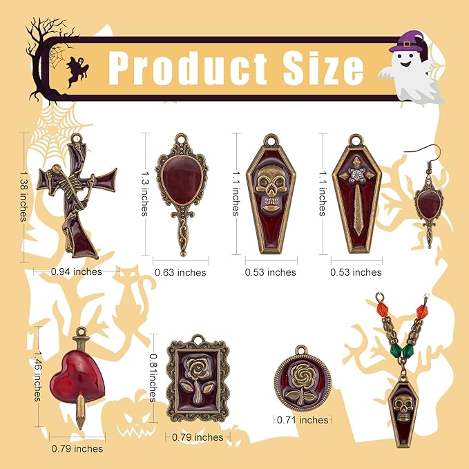 WEWAYSMILE 18Pcs Halloween Charm Pendant & Earring Making Kit - Skull, Heart, Cross Jewelry DIY Necklace, Bracelet, Earring Accessories
