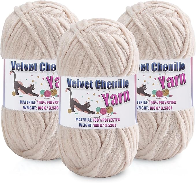 3 * 100g/3.5oz Fluffy Chenille Yarn for Crocheting, Chunky Velvet Yarn for Crochet Amigurumi, Used for Making Baby Yarns Blanket, Clothes, Pattern Knitting Creations (Milk White)
