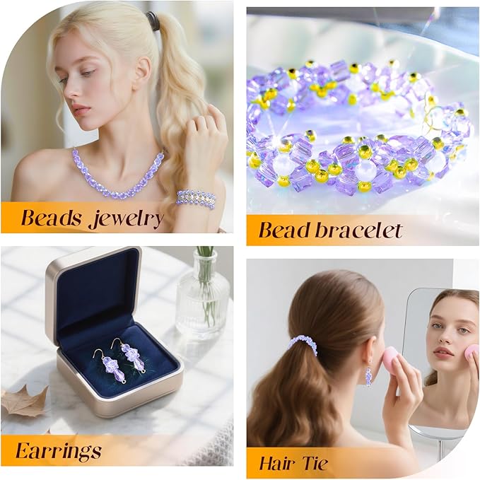 1500 Pcs Crystal Glass Beads for Jewelry Making – 12 Styles Bicone, Rondelle, Cube, Teardrop & 3mm Spacer Beads, DIY Bracelet Necklace Earring Craft Kit with Organizer Box(Light Purple)