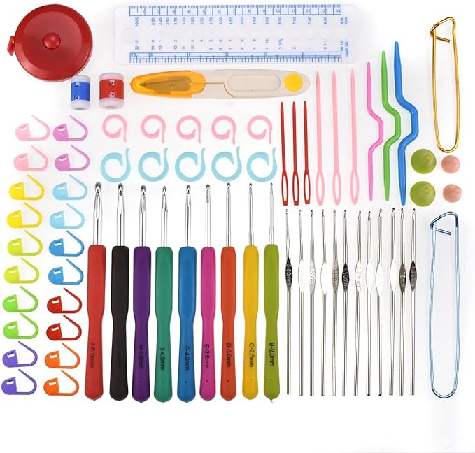 KOKNIT Crochet Hooks Set with Storage Case, 68pc Knitting Accessories, Soft Grip Ergonomic Crochet Needles, Smooth Coloured Aluminum Yarn Crochet Hooks Crochet Kit with Crochet Tools
