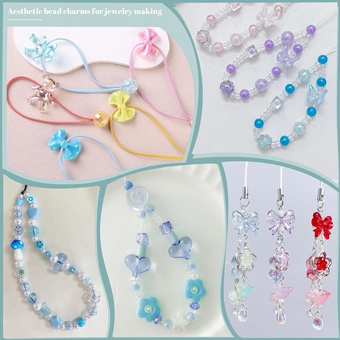 tinkrstuff assorted 180-240pcs acrylic beads for bracelet making, flower bow butterfly candy gummybear aesthetic bracelet charms,cute beads for jewelry making diy necklace keychain phone charm