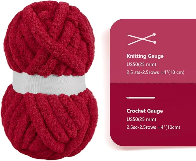 Wine Red Chunky Chenille Yarn for Crocheting Bulky Thick Fluffy Yarn for Knitting,Super Bulky Hand Blanket, Soft Plush Yarn Crochet Carpet/Scarf/Cushion/ 8 Jumbo Pack(63.76oz/197.68yd