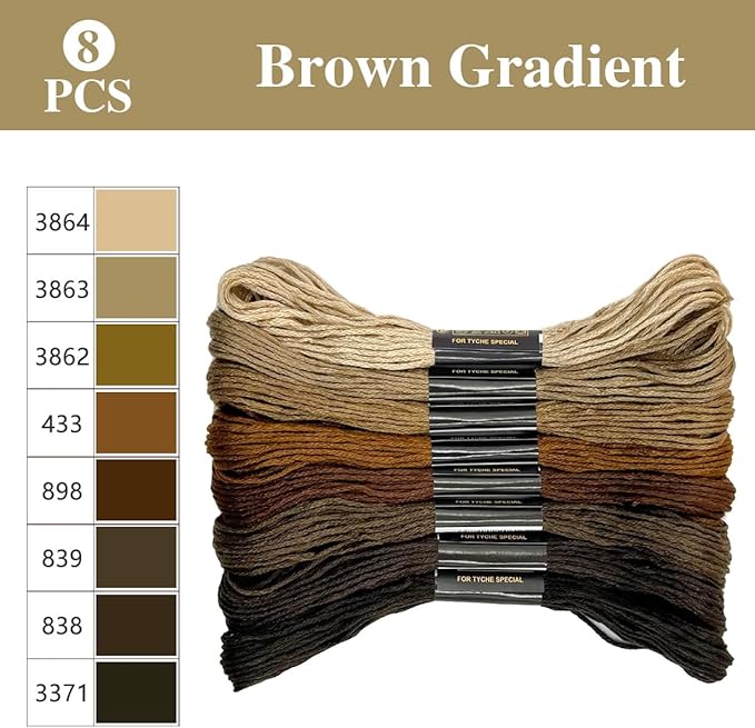 1 Pieces Cross StitchEmbroidery Floss,100% Eco-Cotton Cotton Premium Skeins, Ideal for Arts & Crafts (Brown Series 67980)