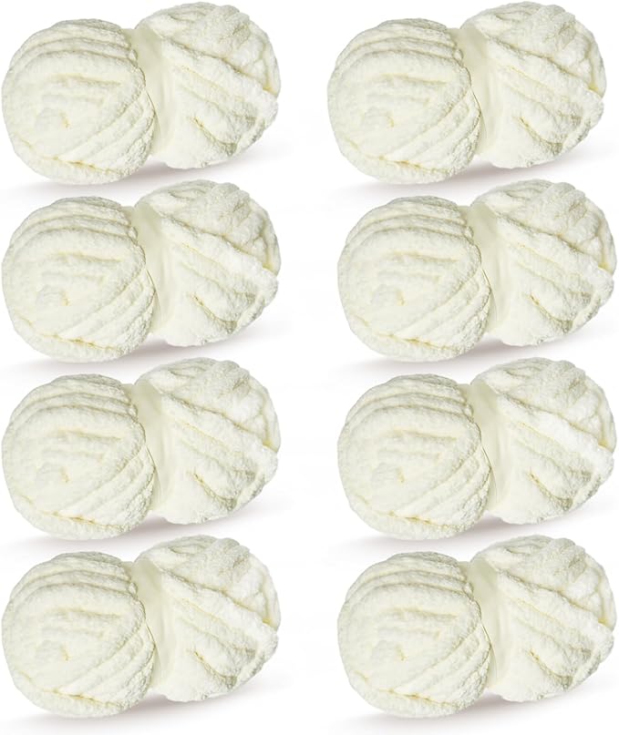 Milk White Chunky Chenille Yarn for Crocheting Bulky Thick Fluffy Yarn for Knitting,Super Bulky Hand Blanket, Soft Plush Yarn Crochet Carpet/Scarf/Cushion/ 8 Jumbo Pack(63.76oz/197.68yd
