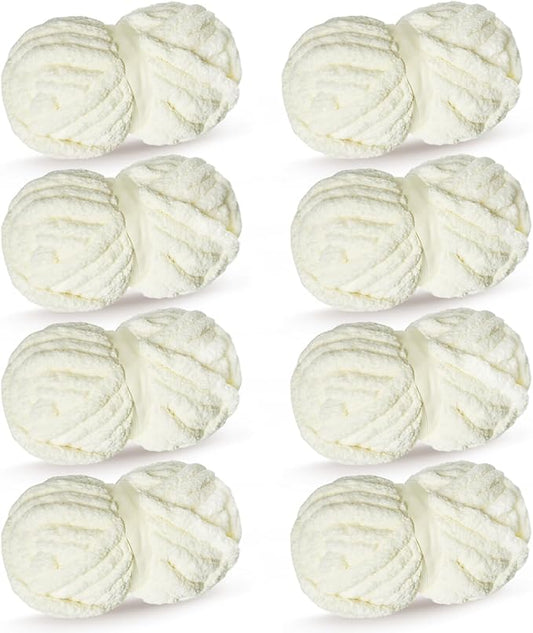 Milk White Chunky Chenille Yarn for Crocheting Bulky Thick Fluffy Yarn for Knitting,Super Bulky Hand Blanket, Soft Plush Yarn Crochet Carpet/Scarf/Cushion/ 8 Jumbo Pack(63.76oz/197.68yd