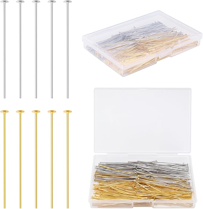 200 Pcs 50mm Straight Head Pins for Craft Earring Bracelet Necklace Pendant DIY Jewelry Making, Platinum & Gold Color