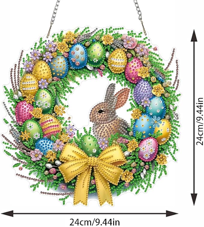 Rabbit Easter Egg Diamond Art Hanging Kit for Adult,Special Shaped Rhinestone,Double Sided DIY Acrylic 5D Diamond Art Painting Window Pendants Home Garden Wall Hanging Kits Ornament 9.44inch
