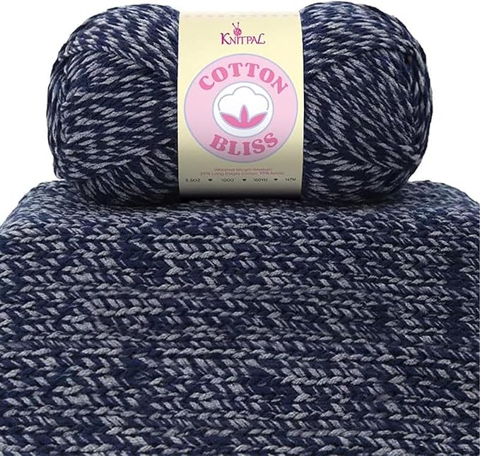 Cotton Bliss Soft Cotton Blend Yarn for Crocheting, 4-Pack (640Yds / 400G), Free Patterns, Beginners Friendly - #4 Medium Worsted Weight Yarn for Baby Blanket - Midnight Blue
