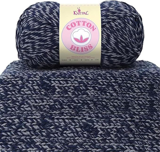 Cotton Bliss Soft Cotton Blend Yarn for Crocheting, 4-Pack (640Yds / 400G), Free Patterns, Beginners Friendly - #4 Medium Worsted Weight Yarn for Baby Blanket - Midnight Blue