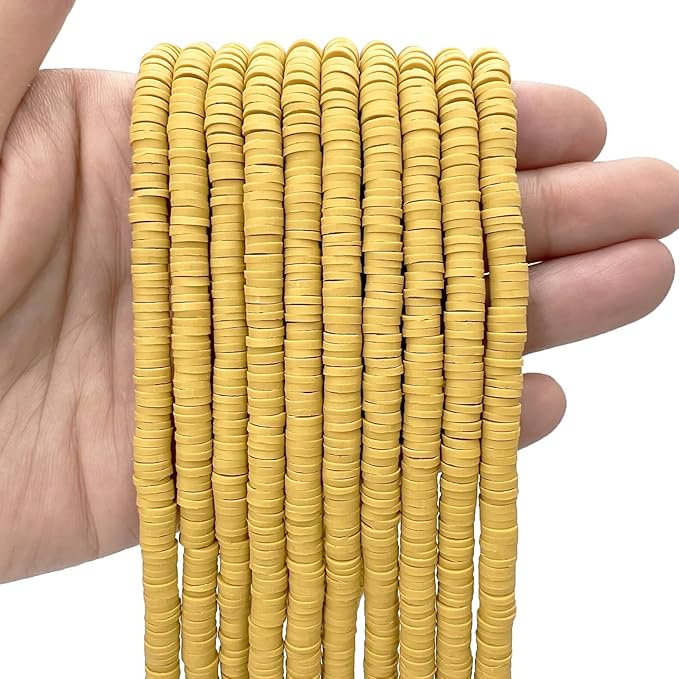 3600 PCS 10 Strands Polymer Clay Beads for Jewelry Making, Vinyl Heishi Beads 6mm for Surfer Bracelets Necklace Making (Ginger Yellow)