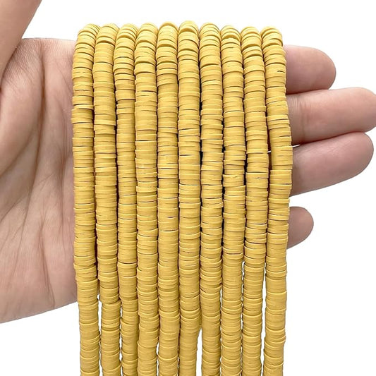 3600 PCS 10 Strands Polymer Clay Beads for Jewelry Making, Vinyl Heishi Beads 6mm for Surfer Bracelets Necklace Making (Ginger Yellow)