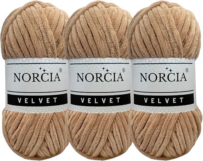 Soft Velvet Yarn Chenille Yarn for Crocheting Super Bulky 3x100g (3x75 yds) Baby Blanket Yarn for Knitting Amigurumi Yarn for Crochet Weaving Craft (Camel, 3 Skeins)