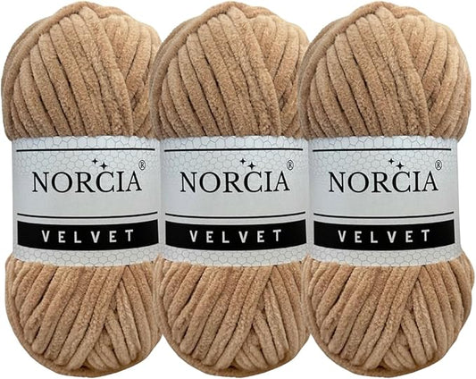 Soft Velvet Yarn Chenille Yarn for Crocheting Super Bulky 3x100g (3x75 yds) Baby Blanket Yarn for Knitting Amigurumi Yarn for Crochet Weaving Craft (Camel, 3 Skeins)