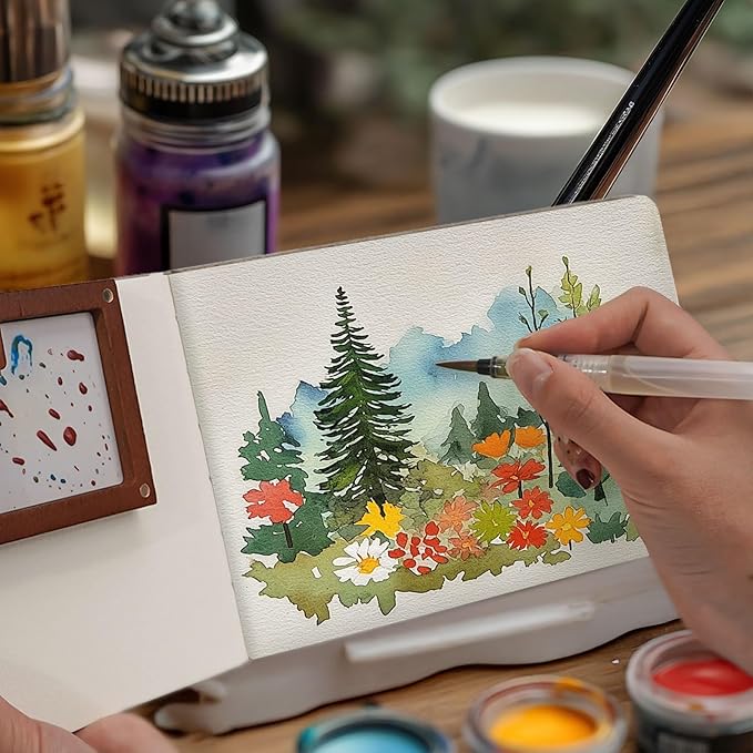 Watercolor Journal Sketchbook, 5.5" x 8.2" Sketch Books Artist Cotton Watercolor Paper, Linen Cover with Tap Water Pen, 24 Sheets 140 LB, 300 GSM for Travel Sketching On The Go Art, 2 Pack