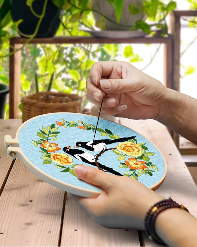 TINDTOP Embroidery Kit for Beginners Adult, Bird Embroidery Kit for Beginners Include Embroidery Cloth Hoops Threads for Craft Lover Hand Stitch with Embroidery Skill Techniques